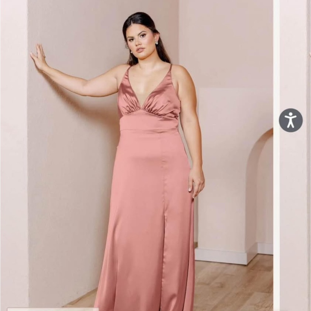 Revelry Carmen dessert rose bridesmaid dress satin